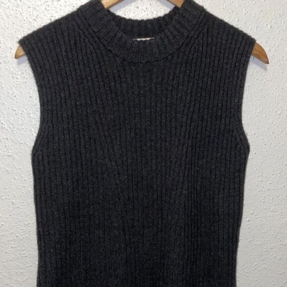 Vince Women Cashmere Wool Sleeveless Ribbed Tunic Sweater Heather Charcoal large - Picture 3 of 9